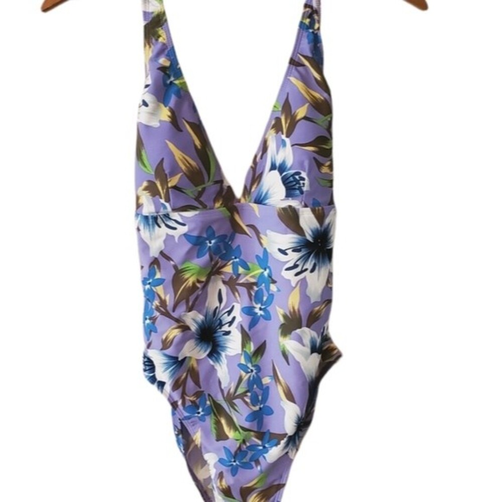 Vintage Purple Hawaiian Print Bathing Suit Size L
